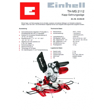 Φαλτσοπρίονο  EINHELL TH-ΜS 2112  (4300295)